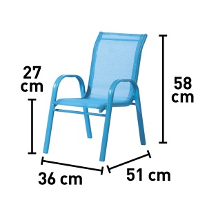 Kinderstuhl Glenoma, blau, wetterfest, stapelbar, für Garten und Terrasse.