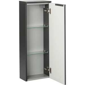 Fackelmann Bad-Hochschrank Luna, anthrazit matt, mit offenen Tür und Glasböden.