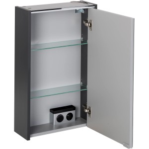 Offener Fackelmann Spiegelschrank Denver, anthrazit, 42 cm breit, mit zwei Glasböden.