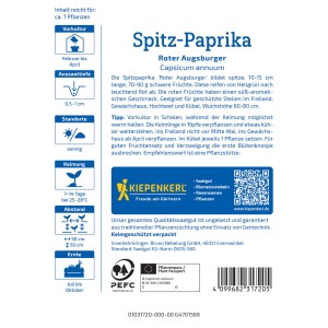 Kiepenkerl Paprika Roter Augsburger Samenpackung, rote Spitzpaprika für Freiland und Gewächshaus.