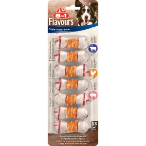 8in1 Triple Flavour Bones XS, 7 Stück. Kauknochen für kleine Hunde mit Rind, Schwein und Hähnchen.