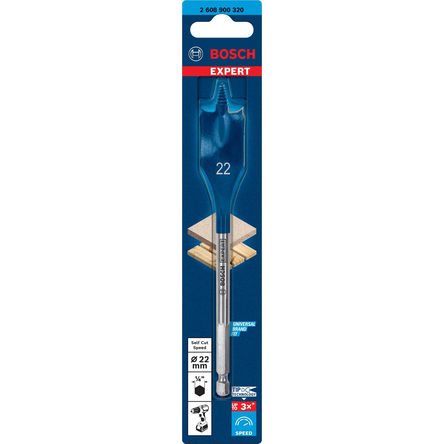 Bosch Flachfräsbohrer Expert Self Cut Speed, 22 mm, für schnelles Bohren in Holz.