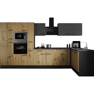 Respekta Winkelküche Oliver 370 cm Artisan Eiche / Grau Matt