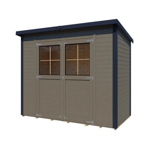 Bertilo Gerätehaus Castano 2, beige, mit Doppeltür und anthrazitfarbenem Dach.