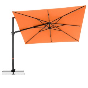 Oranger rechteckiger Ampelschirm MyZone 300x220 cm. Kurbelmechanik, Dreh- & Neigungsfunktion für flexiblen Sonnenschutz.