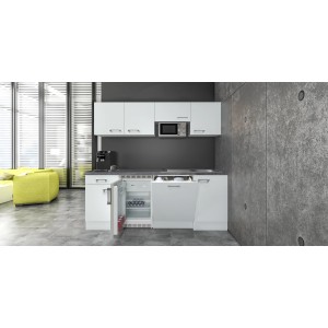 Flex-Well Büroküche Joelina, 210 cm, Weiß, mit E-Geräten und Spüle. Ideal für kleine Räume.