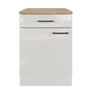 Flex-Well Exclusiv Unterschrank Lund, 60 cm, lichtgrau/rauchgrau, mit Schublade und Tür.