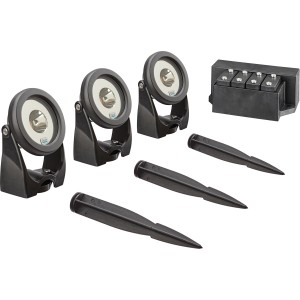 Oase LunAqua Power LED Set 3: 3 Teichleuchten, LED-Treiber und Erdspieße für Teichbeleuchtung.