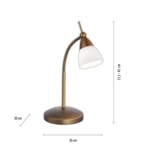 Paul Neuhaus LED-Tischleuchte Pino in Altmessing mit Opalglas. Schreibtischlampe mit Touchdimmer.
