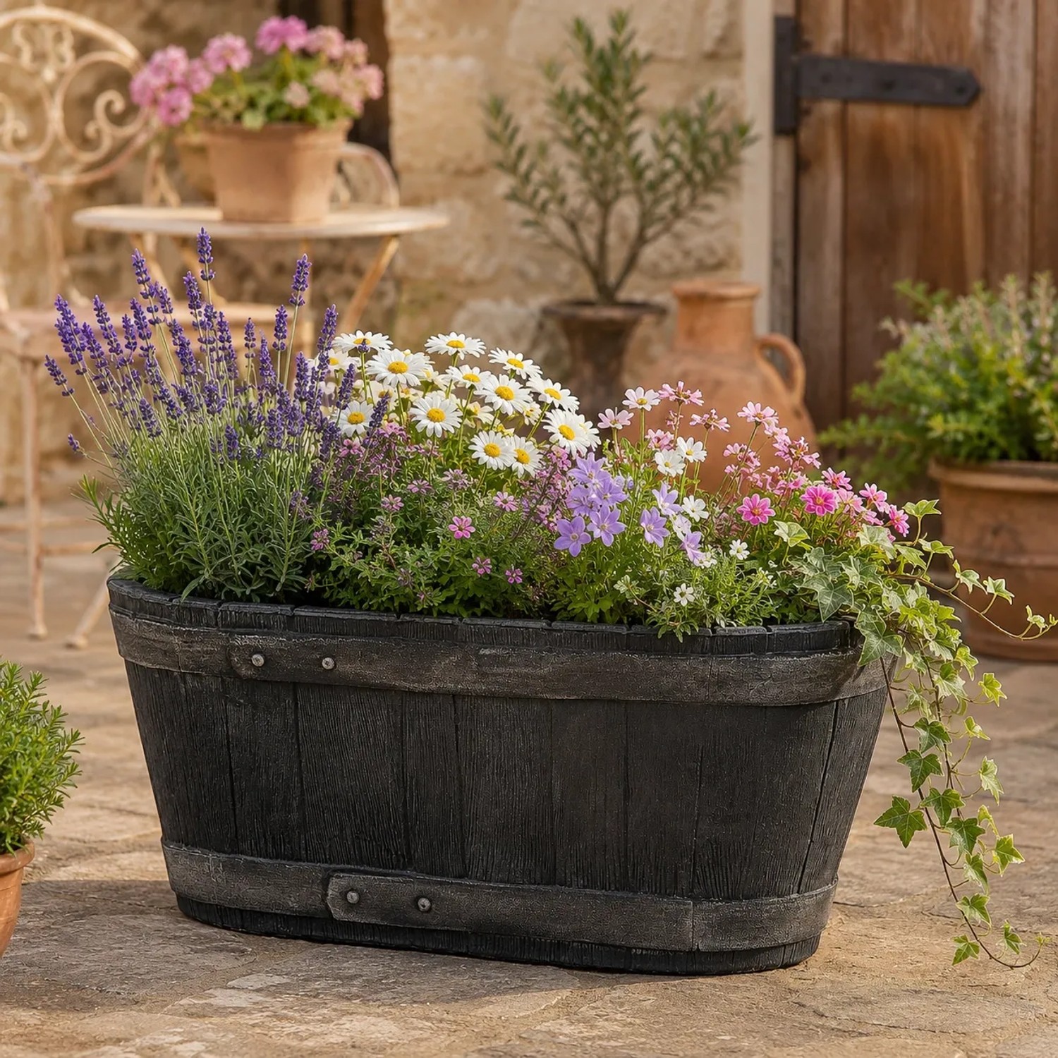 BigDean Weinfass Eichenfass Oval Kunststoff Gartenteich Teich Fass Nachbildung Länge 58 cm Breite 31 cm Höhe 24 cm kaufen bei OBI