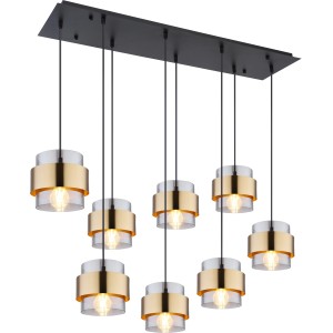 Globo Hängeleuchte Milley, 8-flammig, schwarz matt mit goldfarbenen Details.