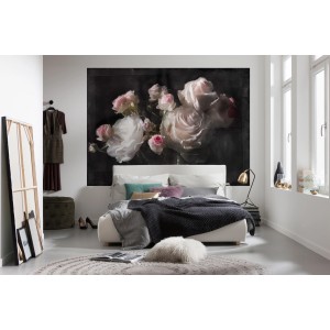 Komar Fototapete Eternity mit Rosenmotiv im Schlafzimmer, 254x184 cm.