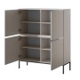 Kaschmirgraues Selsey Highboard Bemmi, 100 cm, mit offenen Türen, 8 Fächern und schwarzen Metallbeinen. Modernes Sideboard.