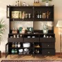 okwish Hochschrank mit Glastür Weinglasregal Restaurant 145x39x171cm Schwarz_3