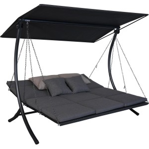 Angerer Hollywoodschaukel Swing Smart Stone, 3-Sitzer mit Sonnendach und Kissen.