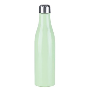 Grüne Kelomat Trinkflasche (0,75 l) aus Edelstahl mit silbernem Schraubverschluss.