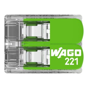 Wago 221-422 Verbindungsklemme mit Hebeln, 2-Leiter, 16 Stück, transparentes Gehäuse.