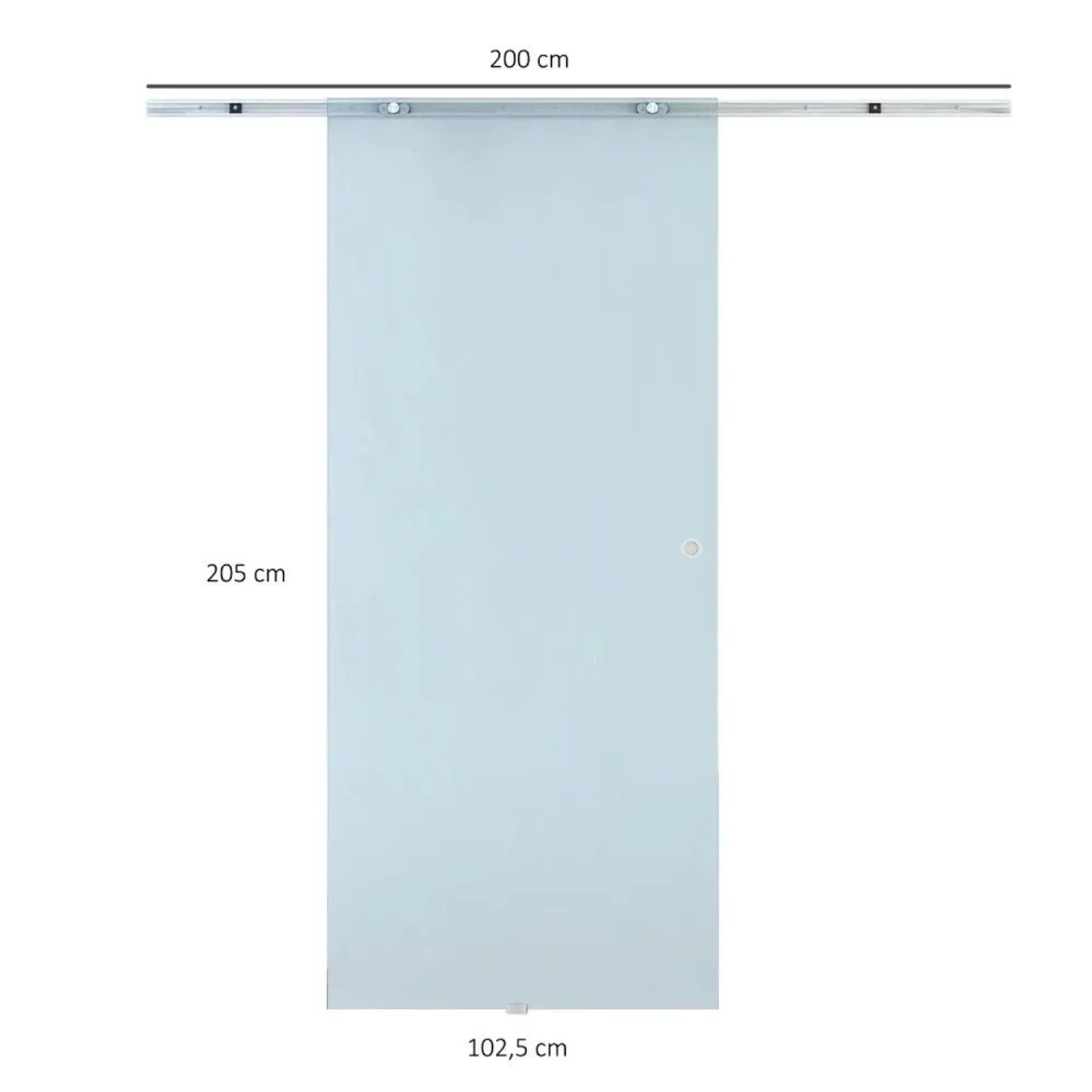 HOMCOM Glasschiebetür Mattglas 102,5x205cm mit silbernem Hängesystem. Blickdicht, lichtdurchlässig für Zimmertüren.