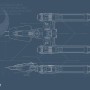 Komar Wandbild Star Wars Y-Wing, techn. Zeichnung des Raumschiffs auf blauem Grund.