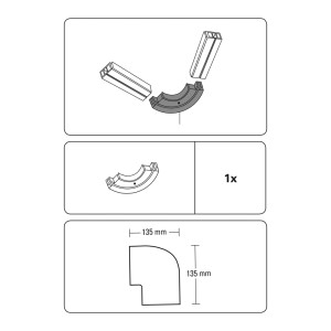 Gardinia Erkerbogen GE1, 90° Innenbogen für 1-läufige Gardinenschiene, weiß, 13,5x13,5 cm.