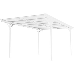 Weißes Westmann Flachdach-Einzelcarport mit Doppelstegplatten und Aluminiumkonstruktion.