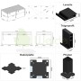 Technische Zeichnung der Weide Deluxe Pergola mit Lamellendach, Maßen und Detailansichten von Lamelle, Pfosten, Trägerprofil und Bodenplatte.