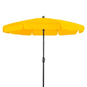 Gelber Doppler Balkonschirm Sunline, Ø 150 cm, mit Knickfunktion für Balkon oder Terrasse.