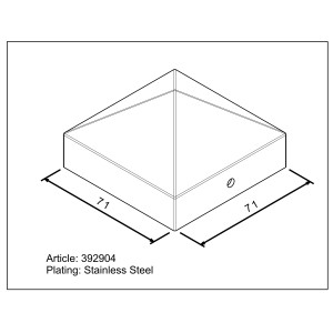 Quadratische Pfostenkappe aus Edelstahl, 71x71 mm, für Holzpfosten.