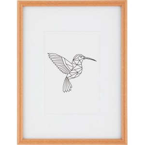 Bilderrahmen aus Kunststoff, 18x24 cm, Buche-Imitat mit Passepartout und Kolibri-Motiv.