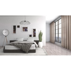 Schlafzimmer mit Gardinia Seilspanngarnitur Race, 1-läufig, schwarz-matt, 5 m, für moderne Fensterdekoration.