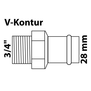 Kirchhoff RG-Übergangsnippel, 28 mm x 3/4 AG, blank, für Pressfittings.