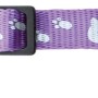 Reflektierendes Trixie Katzenhalsband aus Nylon, lila mit Katzenmotiven und Glöckchen.
