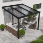 Schwarze Terrassenüberdachung Professional mit klarer Polycarbonat-Platte, 300x350 cm.
