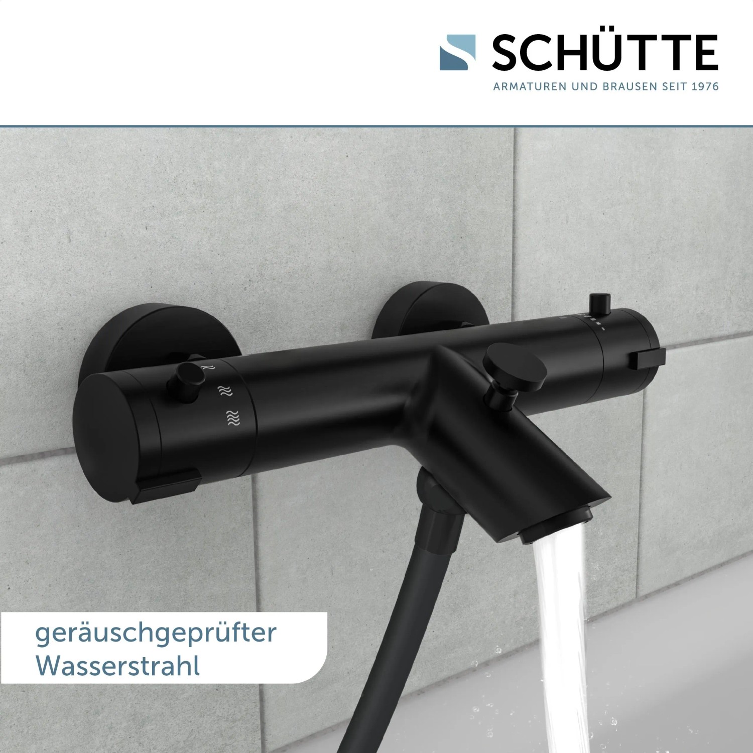 Schütte Thermostat Badewannenarmatur London, schwarz matt, mit Wasserstrahl. Thermostat für Badewanne.