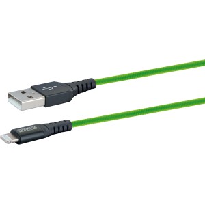 Giftgrünes Apple® Lightning Sync & Ladekabel (1,2 m) mit USB- und Lightning-Anschluss.