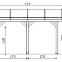 Technische Zeichnung der Skan Holz Terrassenüberdachung Bormio, 434x400 cm, aus Leimholz.