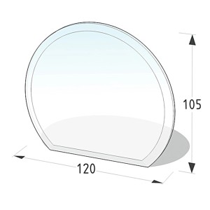 Halbrunde Lienbacher Glasbodenplatte (8mm) für Kaminöfen, schützt den Boden vor Funkenflug.