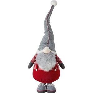 Weihnachtsdeko: Stoff-Wichtel in Rot-Grau mit Pop-Up Beinen, 145 cm hoch.