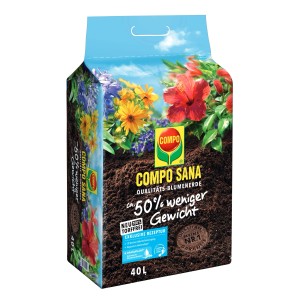 Sack Compo Sana Qualitäts-Blumenerde, torffrei, mit ca. 50% weniger Gewicht, 40 l.