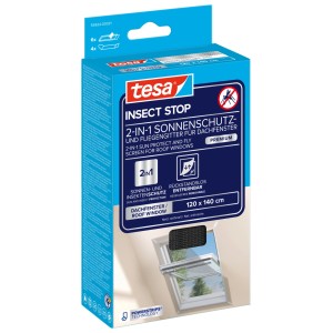 Verpackung des tesa® Insect Stop 2-in-1 Sonnenschutz & Fliegengitter für Dachfenster, 120x140cm.