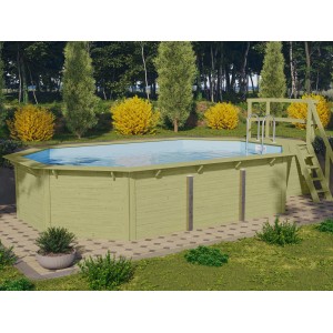 Karibu Holzpool Modell 4 Set mit Filteranlage, Skimmer und Sonnenterrasse.
