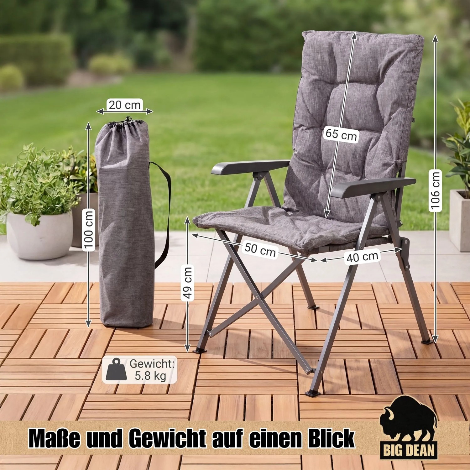BigDean 2 Stück Campingstuhl Faltbar Rückenverstellbar In 4 Positionen Bis 150 KG Klappstuhl Dick Gepolstert Gartenstuhl Hohe Lehne Angelstuhl kaufen bei OBI