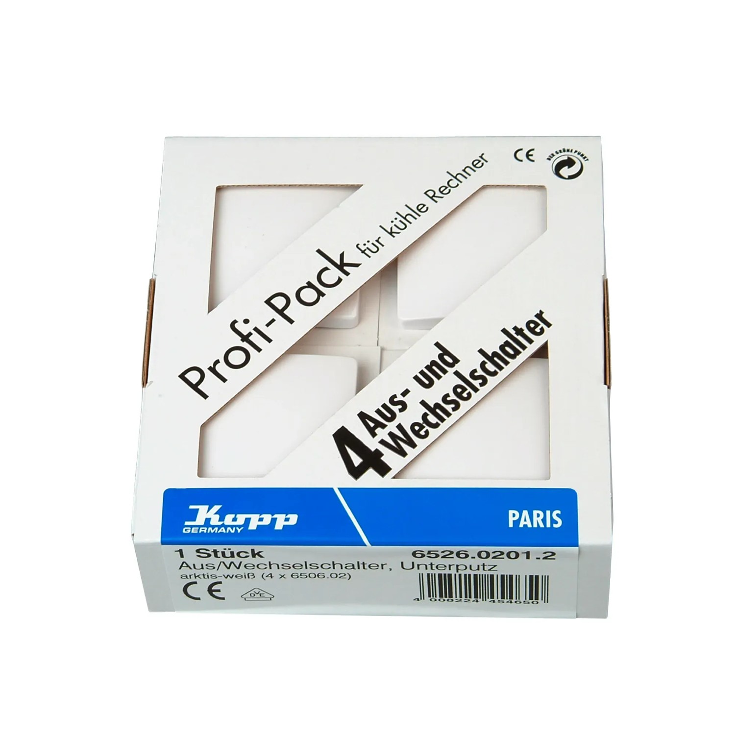 Kopp EUROPA Ausschalter 2-polig – Arktisweiß, 250V~, 10 AX Schaltvermögen, IP20, Unterputz-Installation