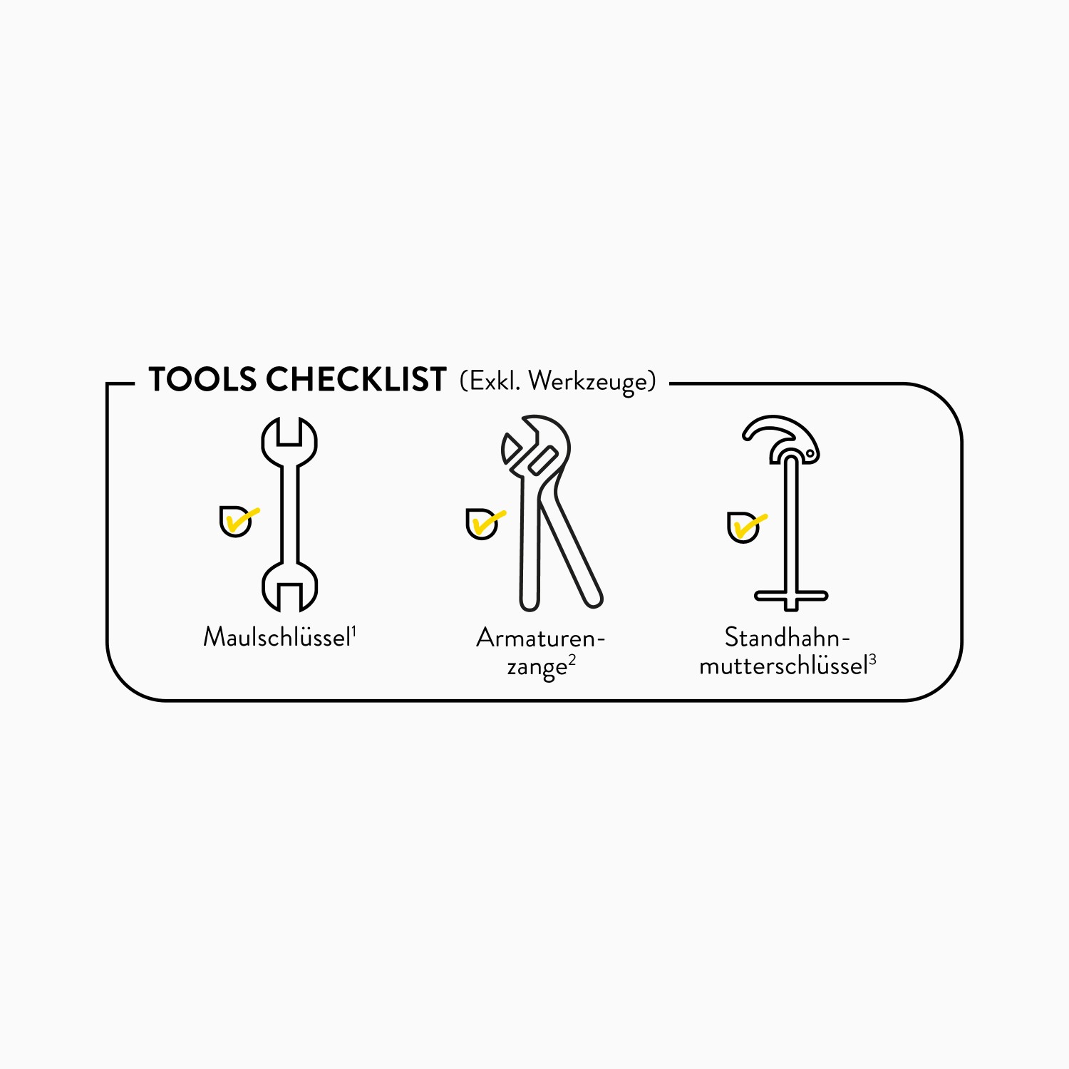 Checkliste: Werkzeuge für die Installation der Küchenarmatur (nicht enthalten)