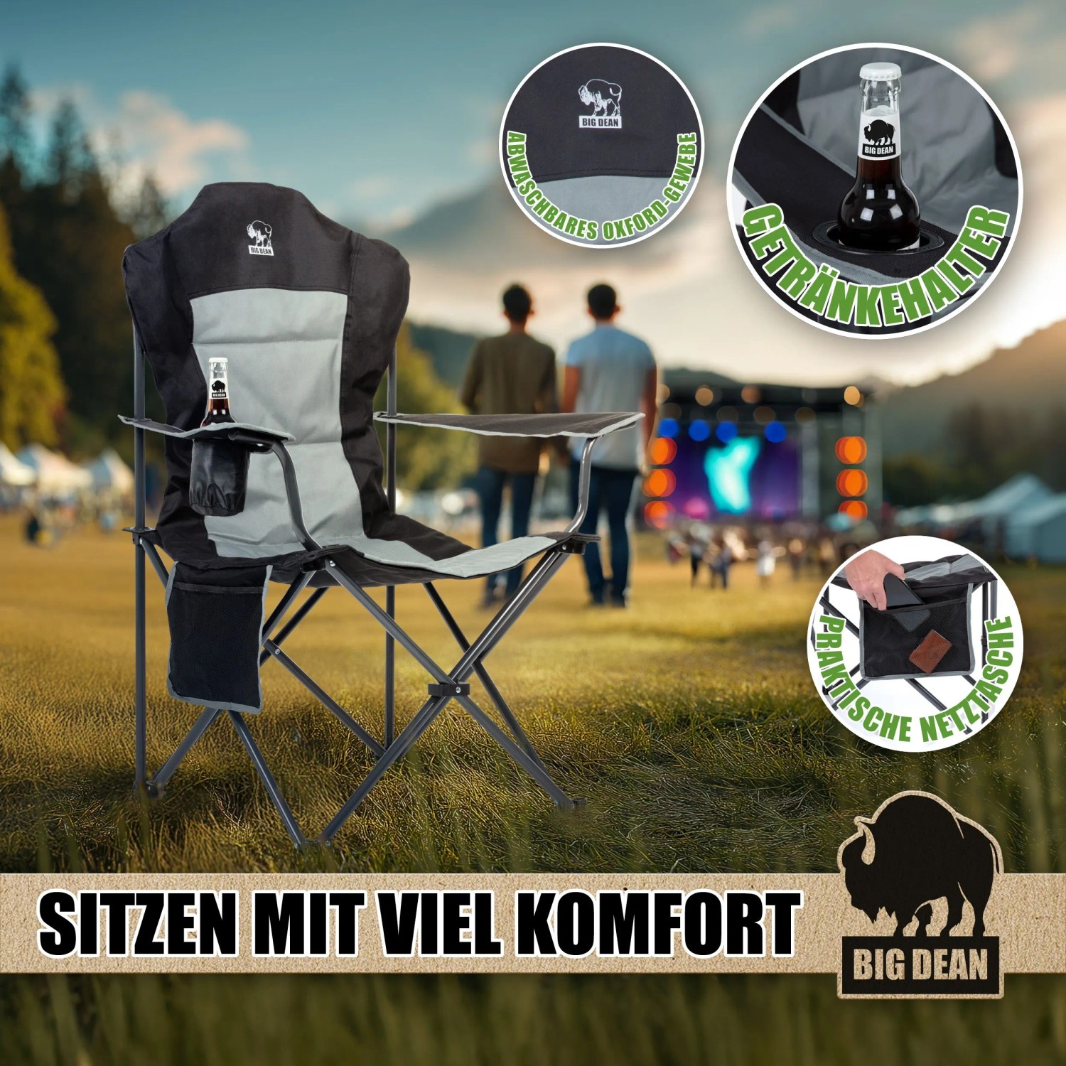 BigDean Luxus Campingstuhl Faltbar 160 KG Belastbar Ultragroß mit Hochlehner Bequem Gepolster Klappstuhl kaufen bei OBI