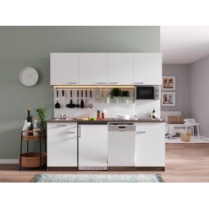 Respekta Küchenzeile KB195EYWMIC, 195 cm, Weiß/Eiche York Optik, mit E-Geräten.