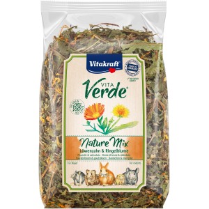 Vitakraft Vita Verde Nature Mix Nagerfutter mit Löwenzahn und Ringelblume, 100g Packung.