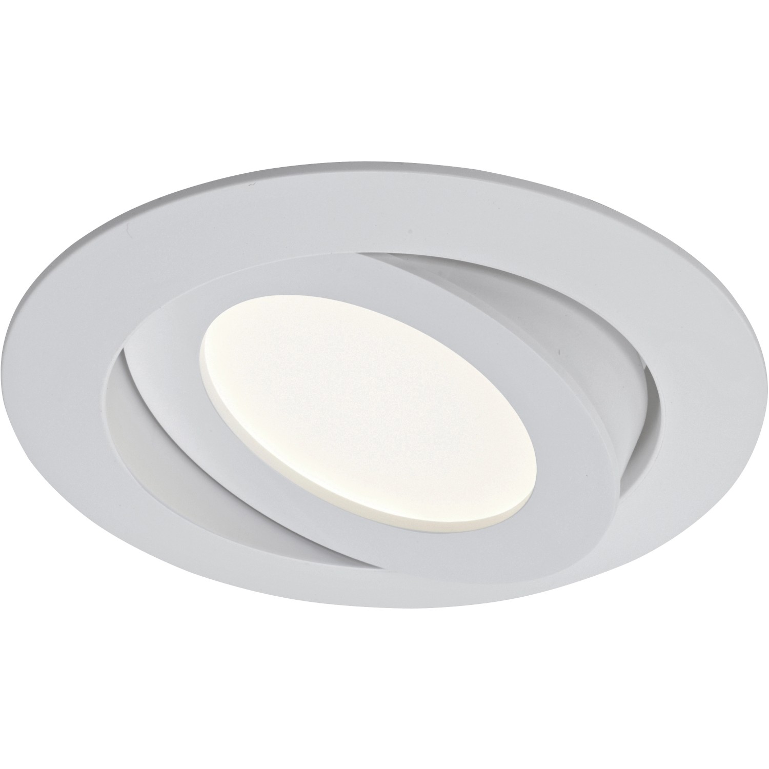 Weiße, schwenkbare Briloner LED-Einbauleuchte aus Kunststoff, 10,6 cm Durchmesser.