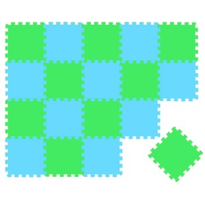 LittleTom Puzzlematte, 18 Stück, hellgrün & hellblau, 30x30 cm, als Schachbrettmuster verlegt. EVA Schaum Spielmatte für Kinder.