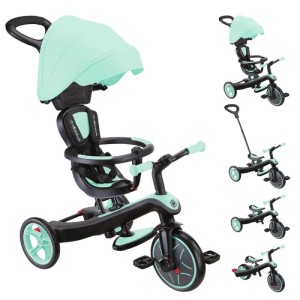 Globber Explorer Trike 4in1 Kinderfahrzeug Mint/Schwarz. Wandelbares Dreirad, Kinderwagen & Laufrad mit Verdeck, Schiebestange.